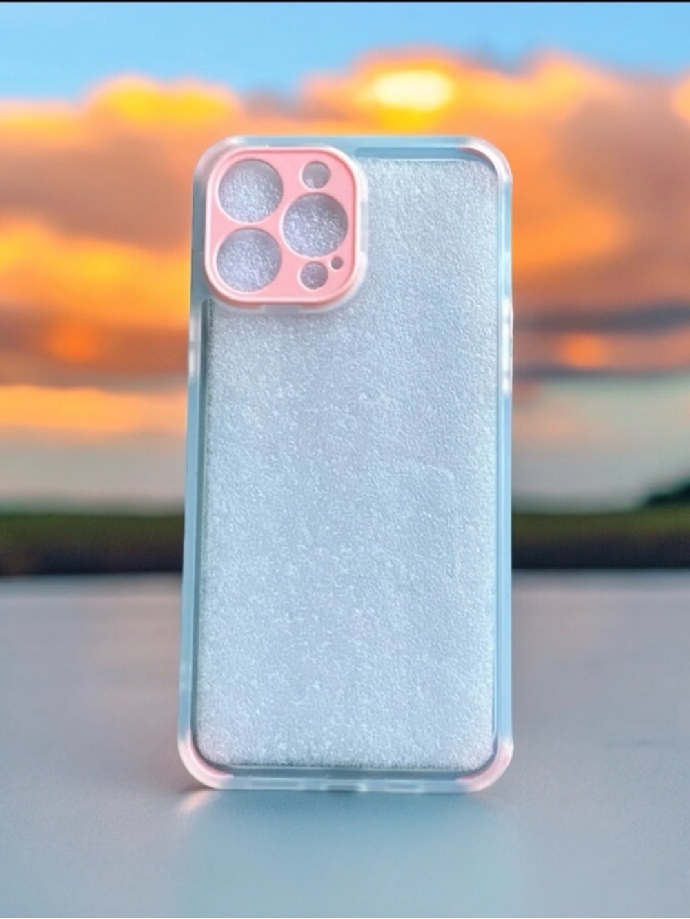 Clear Glitter Phone Case with Pink Camera Ring - Compatible Cell Phone Accessory